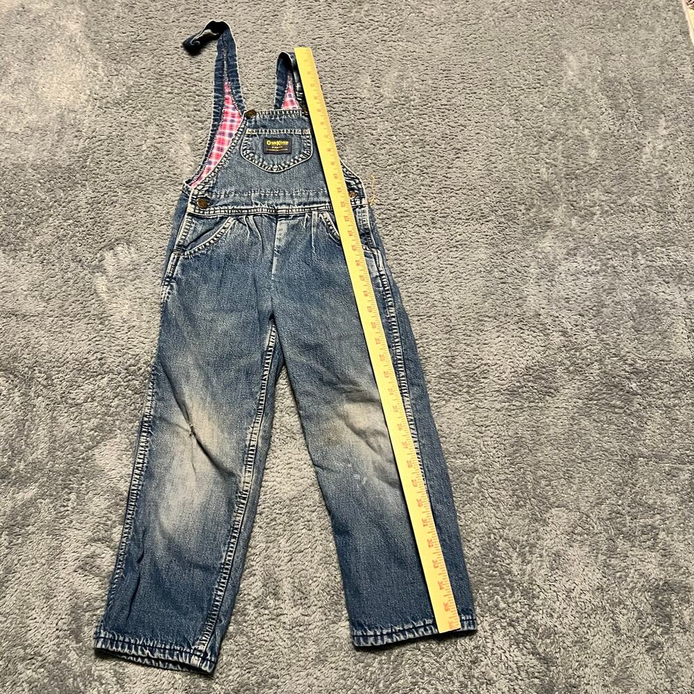 Vintage OshKosh Overalls Kids Youth XS 5 Girl Pink Lined Distressed Vestbak Jean - Picture 10 of 10